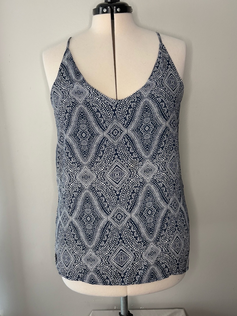 H&M Navy and White Geometric V-Neck Cami